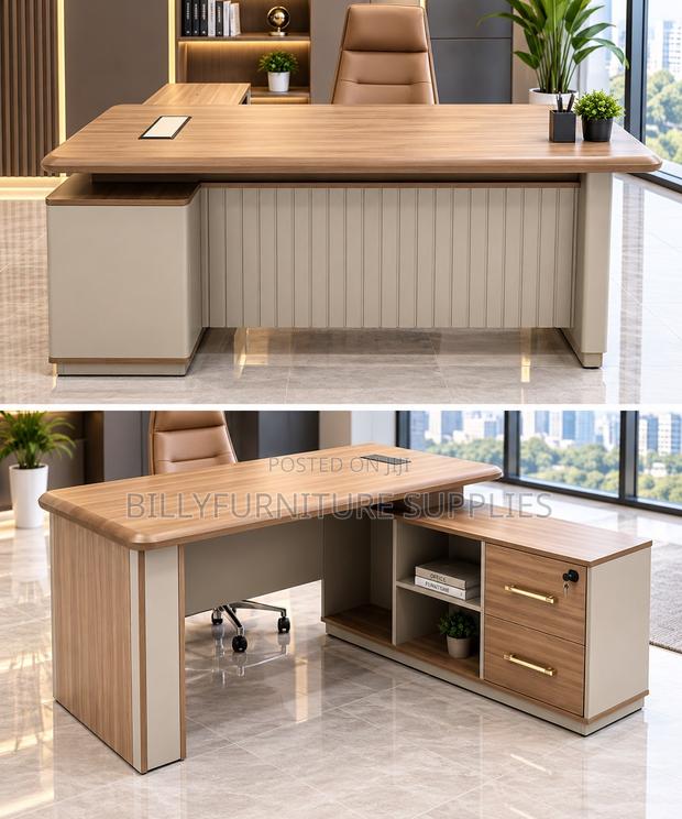 Executive Desk With Side Return, Lockable Drawers Storage Shelves - thumbnail 2