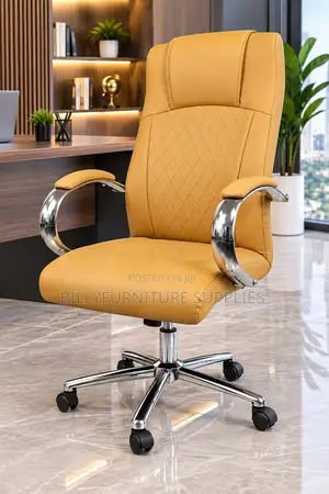 High Back Quilted Leather Executive Office Chair With Chrome Armrests