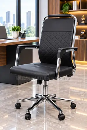 Black Leather Executive Office Chair With Chrome Base