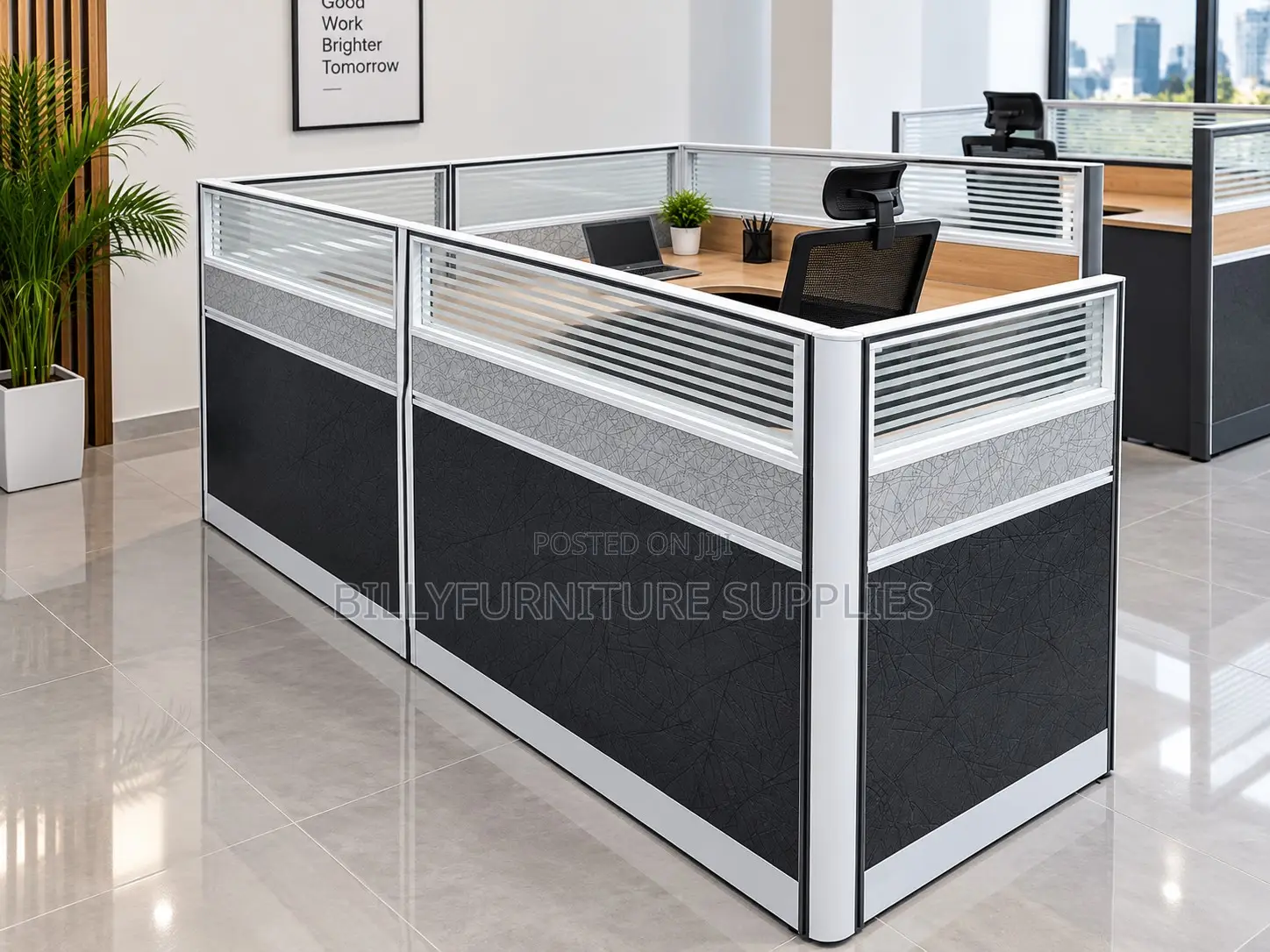 2-Way Office Workstation With Privacy Panels, Glass Dividers