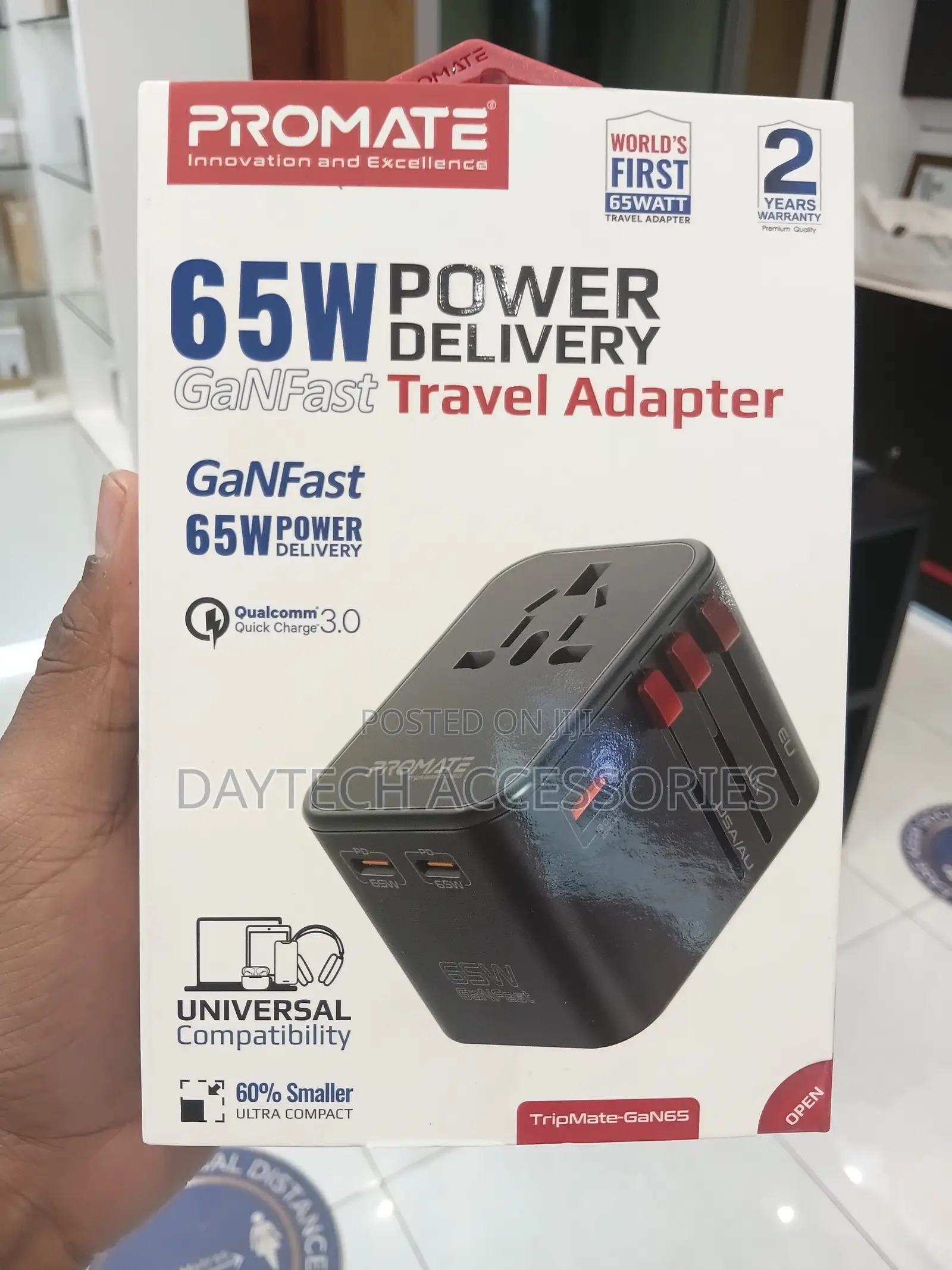 Promate 65W Power Delivery GaNFast Travel Adapter (TripMate-GaN65)