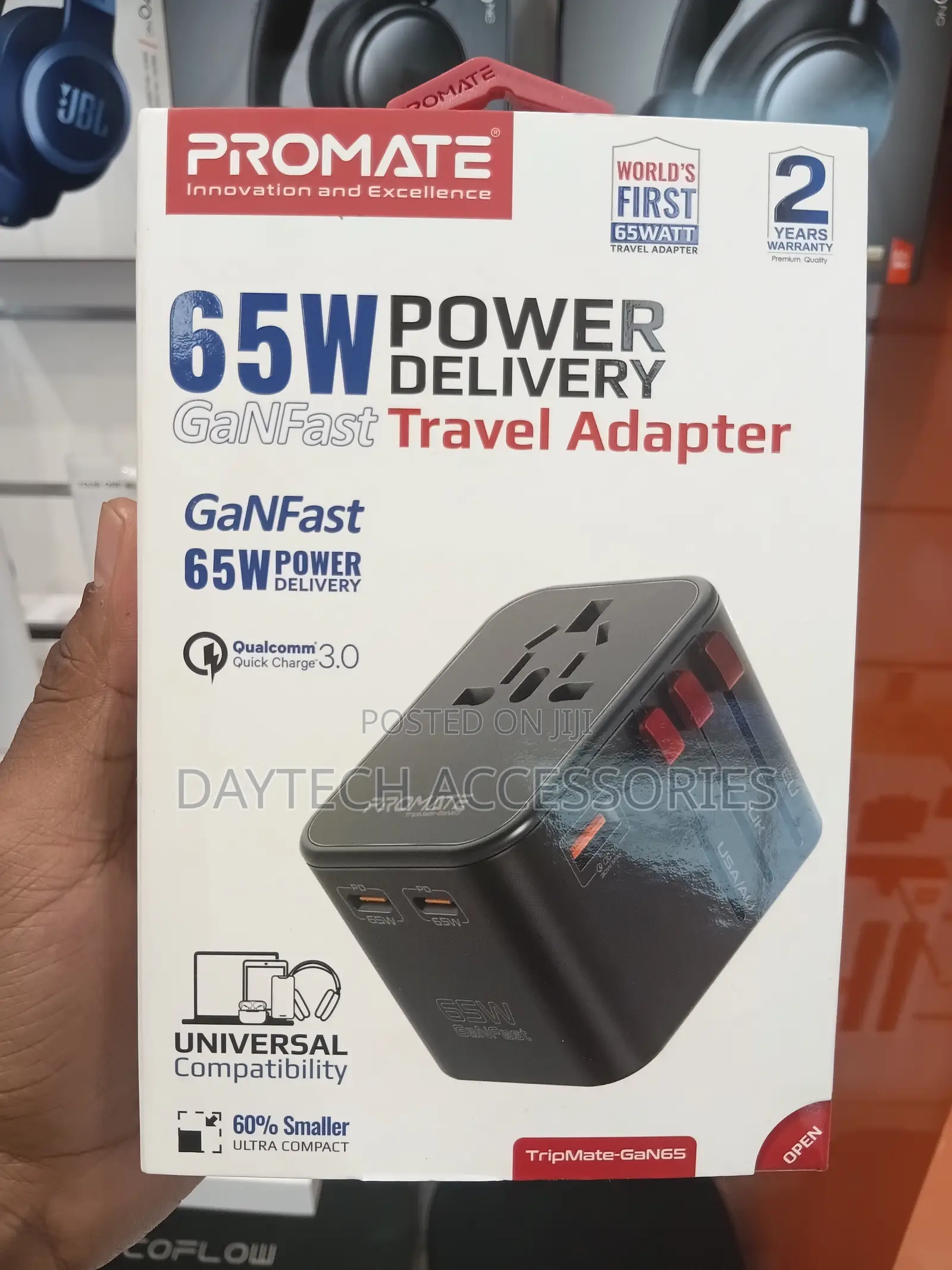Promate 65W Power Delivery GaNFast Travel Adapter (TripMate-GaN65)