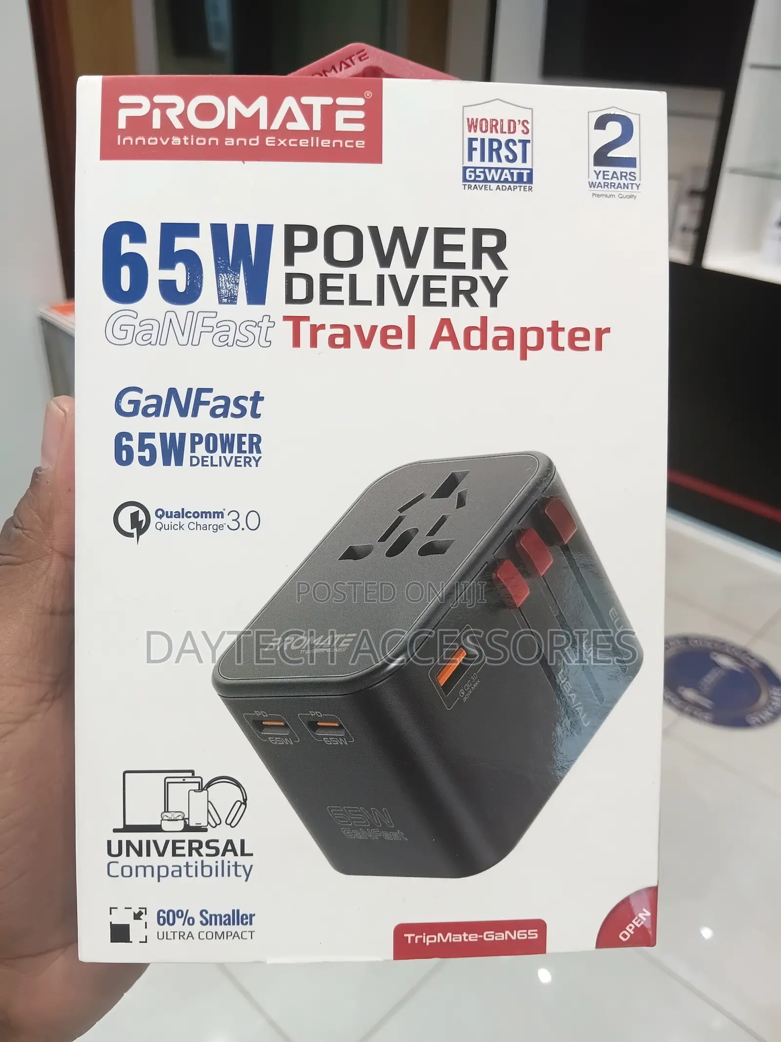 Promate 65W Power Delivery GaNFast Travel Adapter (TripMate-GaN65)