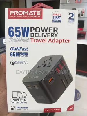 Promate Power Delivery GAN Travel Adapter 65W