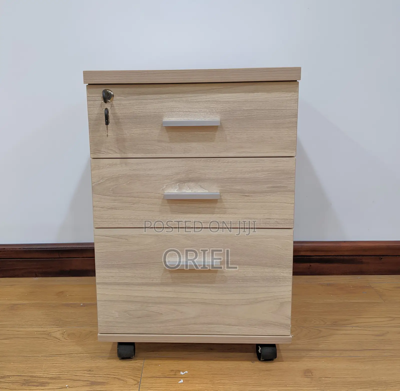 3-Drawers Mobile Pedestal Cabinet : Storage Wooden Cabinet