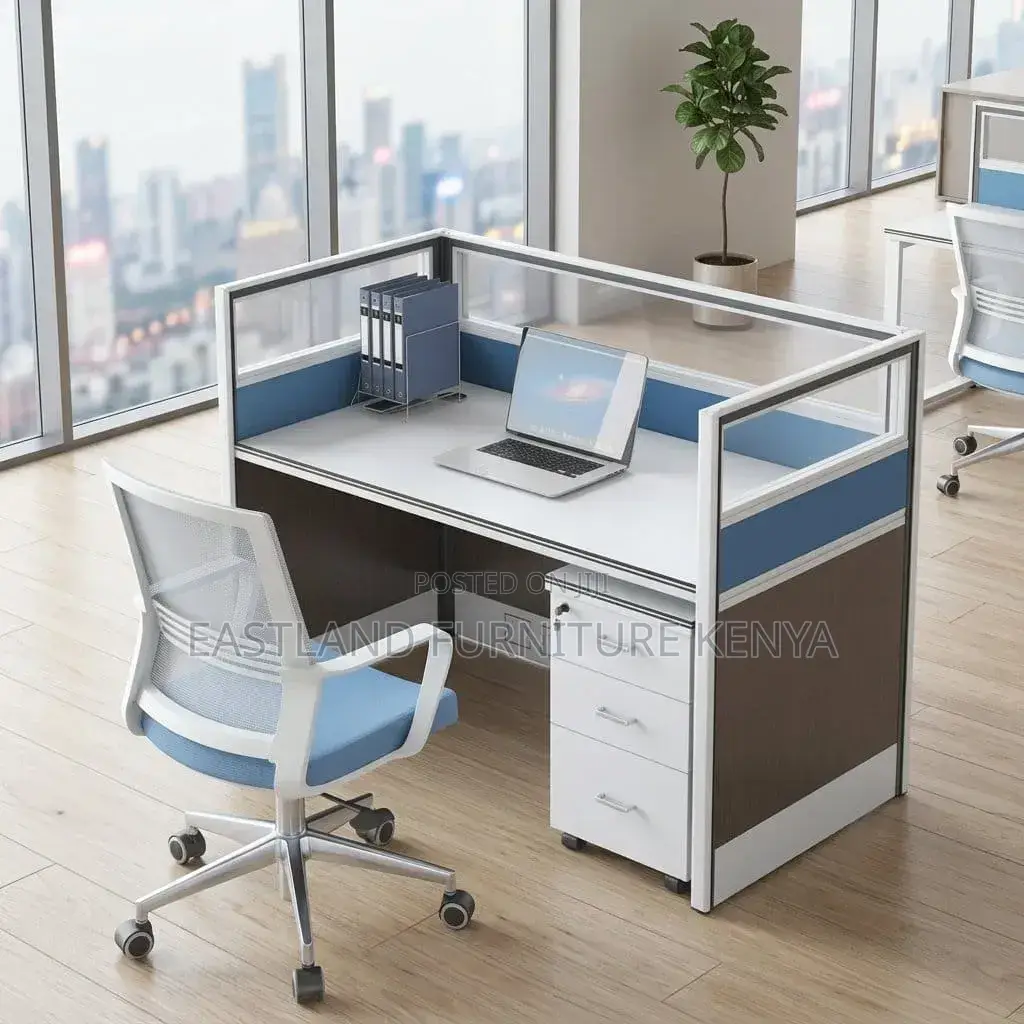 Single Office Workstation Desk - With Privacy Partition Drawer