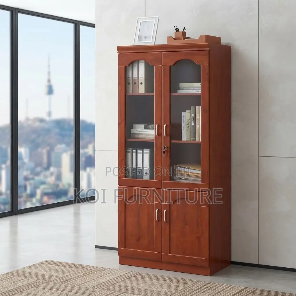 Office Cabinet; Two Doors Executive Modern Mahogany Colored Cabinet