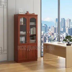 Office Cabinet; Two Doors Executive Modern Mahogany Colored Cabinet