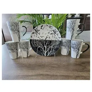 12 Pieces Set High Quality Tree 6 Mug Gray and Gray 6 Plate