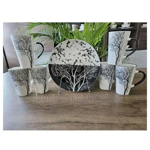 12 Pieces Set High Quality Tree 6 Mug Gray and Gray 6 Plate