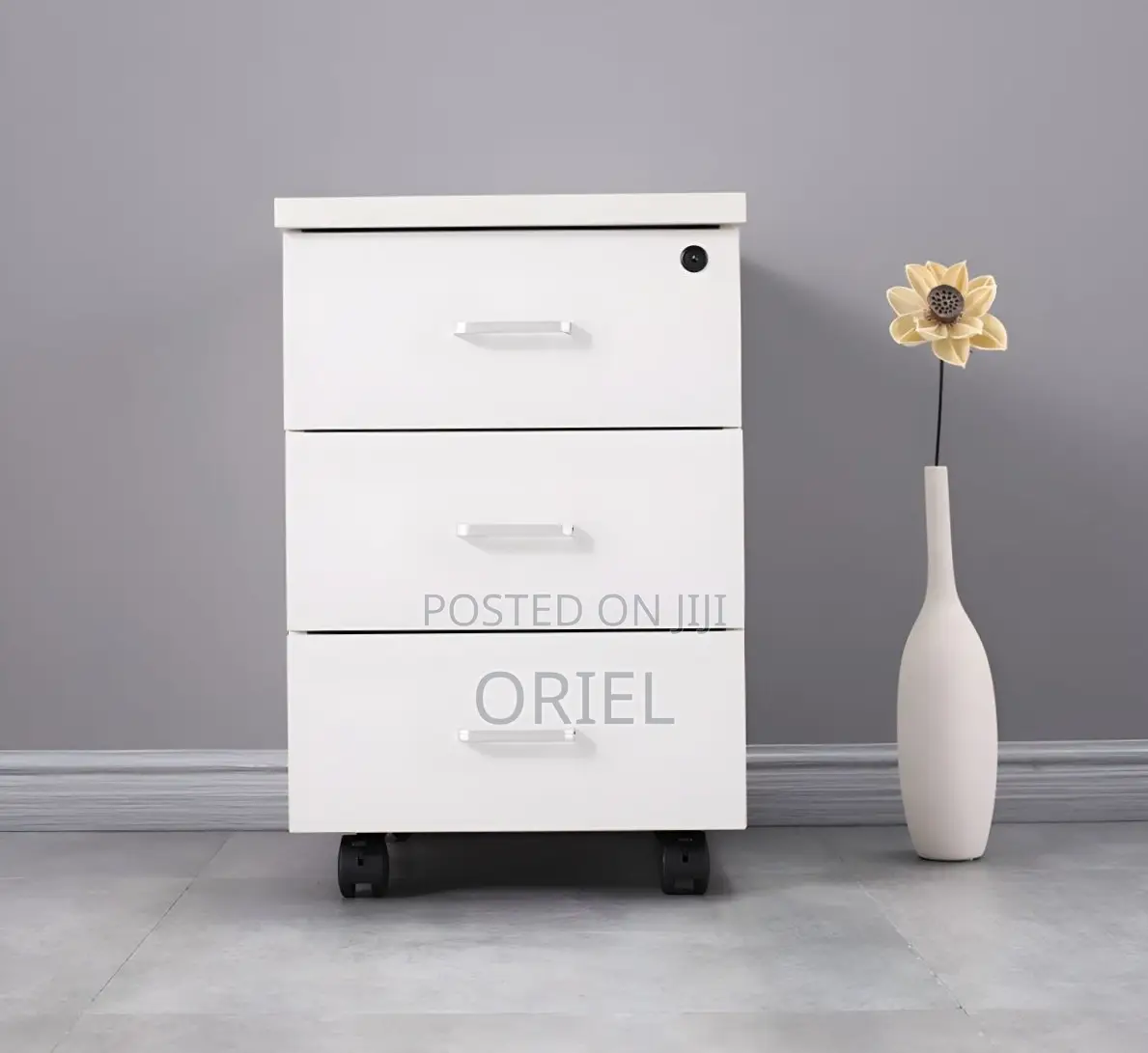 3-Drawers Mobile Pedestal Cabinet : Storage Wooden Cabinet