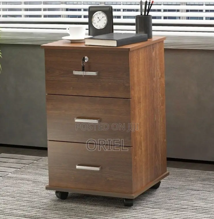 3-Drawers Mobile Pedestal Cabinet : Storage Wooden Cabinet