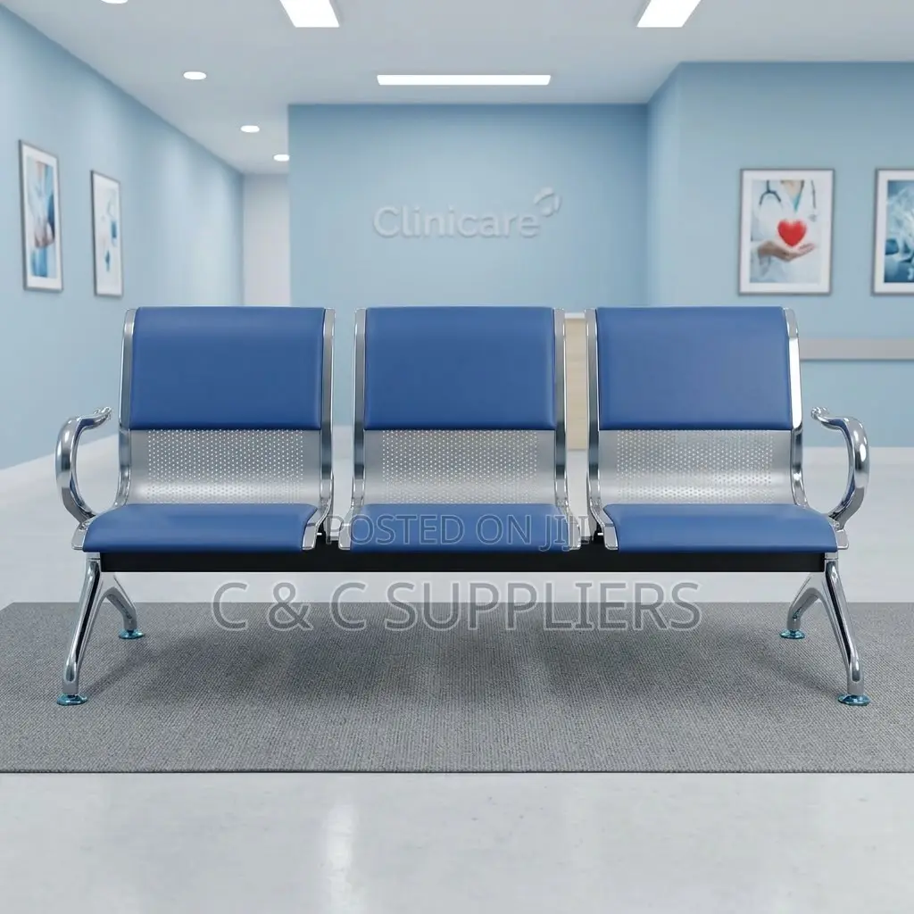 3-Seater Blue Padded Visitor's Bench.
