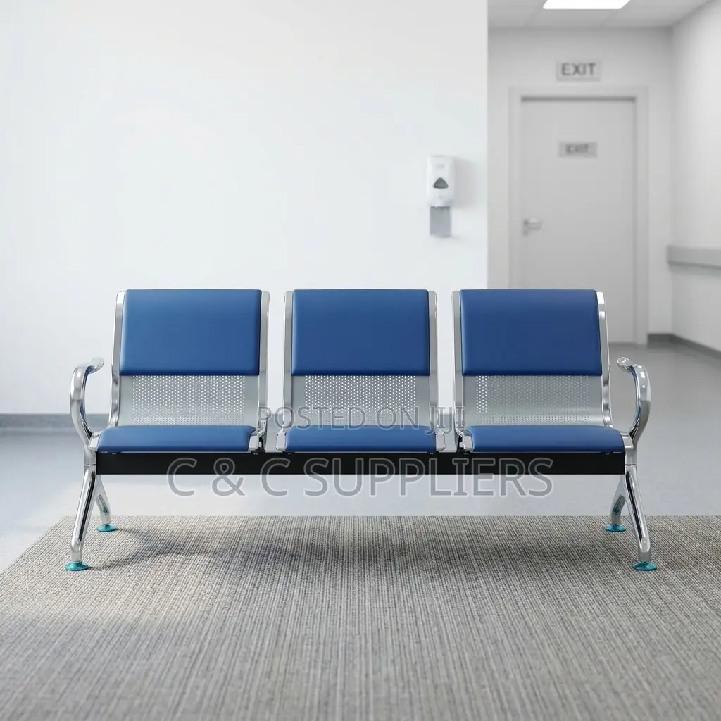 3-Seater Blue Padded Visitor's Bench.