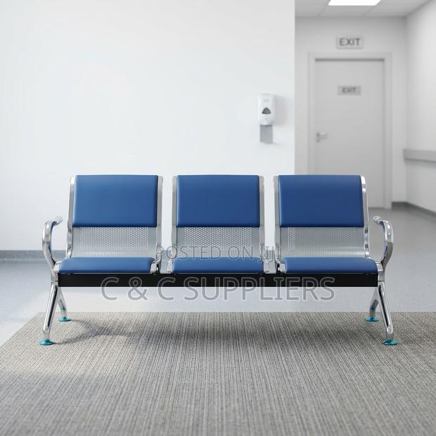 3-Seater Blue Padded Visitor's Bench.
