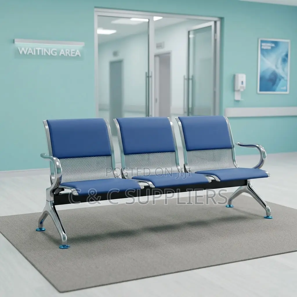 3-Seater Blue Padded Visitor's Bench.