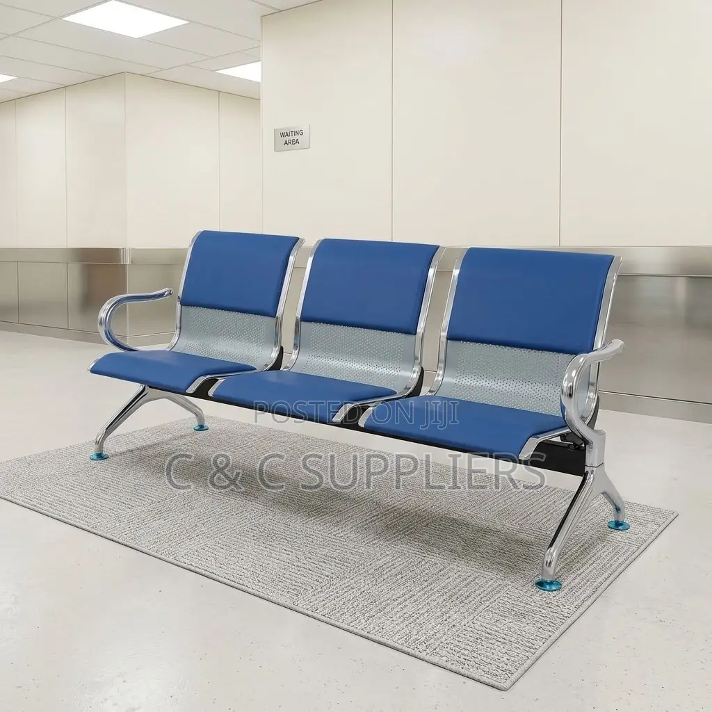 3-Seater Blue Padded Visitor's Bench.