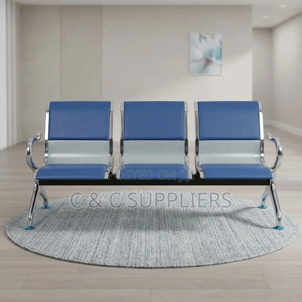 3-Seater Blue Padded Visitor's Bench.