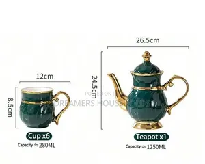 Unique 8PCS Nordic Ceramic Tea Set With Gold Rim + Tray