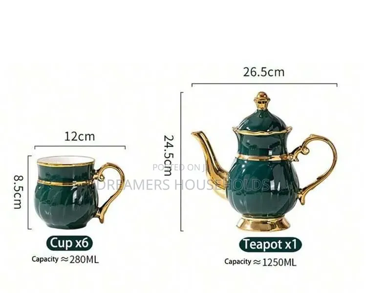 Unique 8PCS Nordic Ceramic Tea Set With Gold Rim + Tray