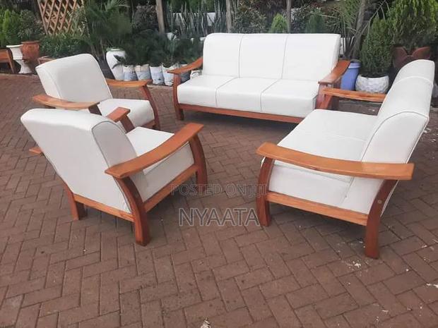 Seven Seater Open Sofa Lather Fabric With Mahogany Wooden 3.2.1.1