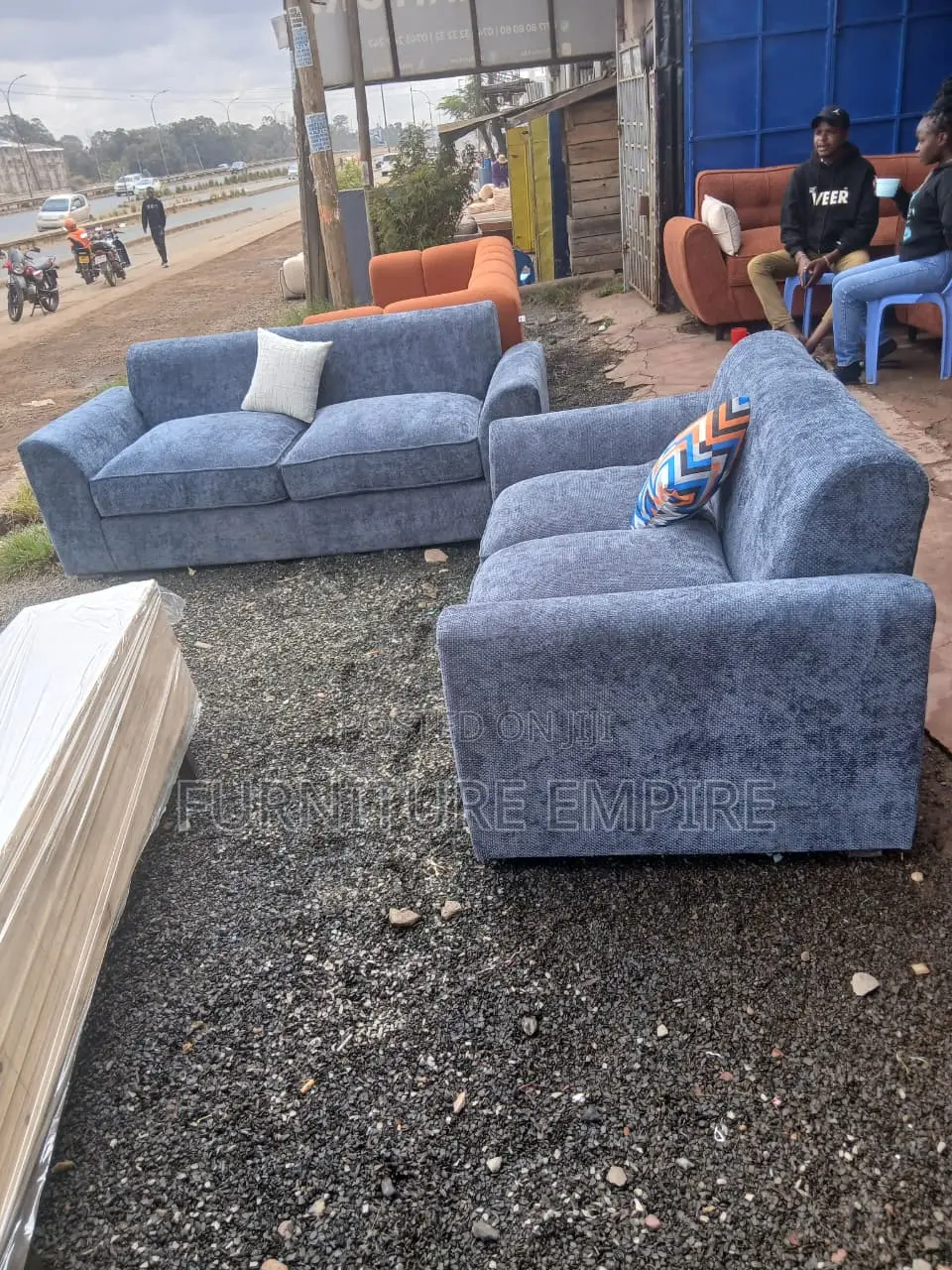 5‐Seater 3+2 Blue Sofa Set