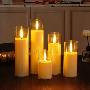 5 PCS Acrylic Decorative Glass Pillar Candles LED Candle Home Decor,