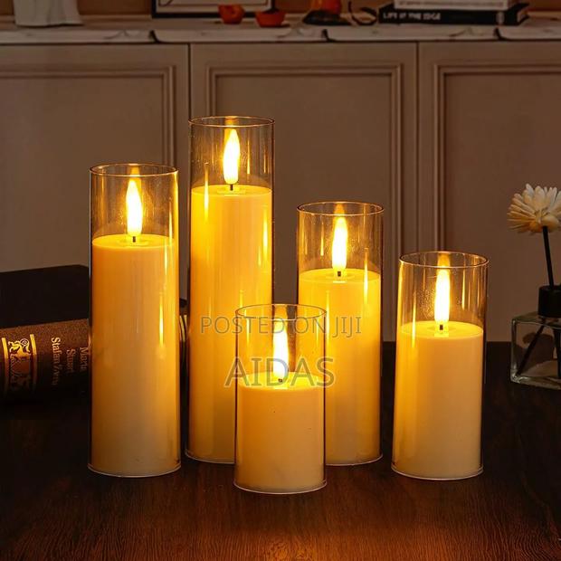 5 PCS Acrylic Decorative Glass Pillar Candles LED Candle Home Decor,