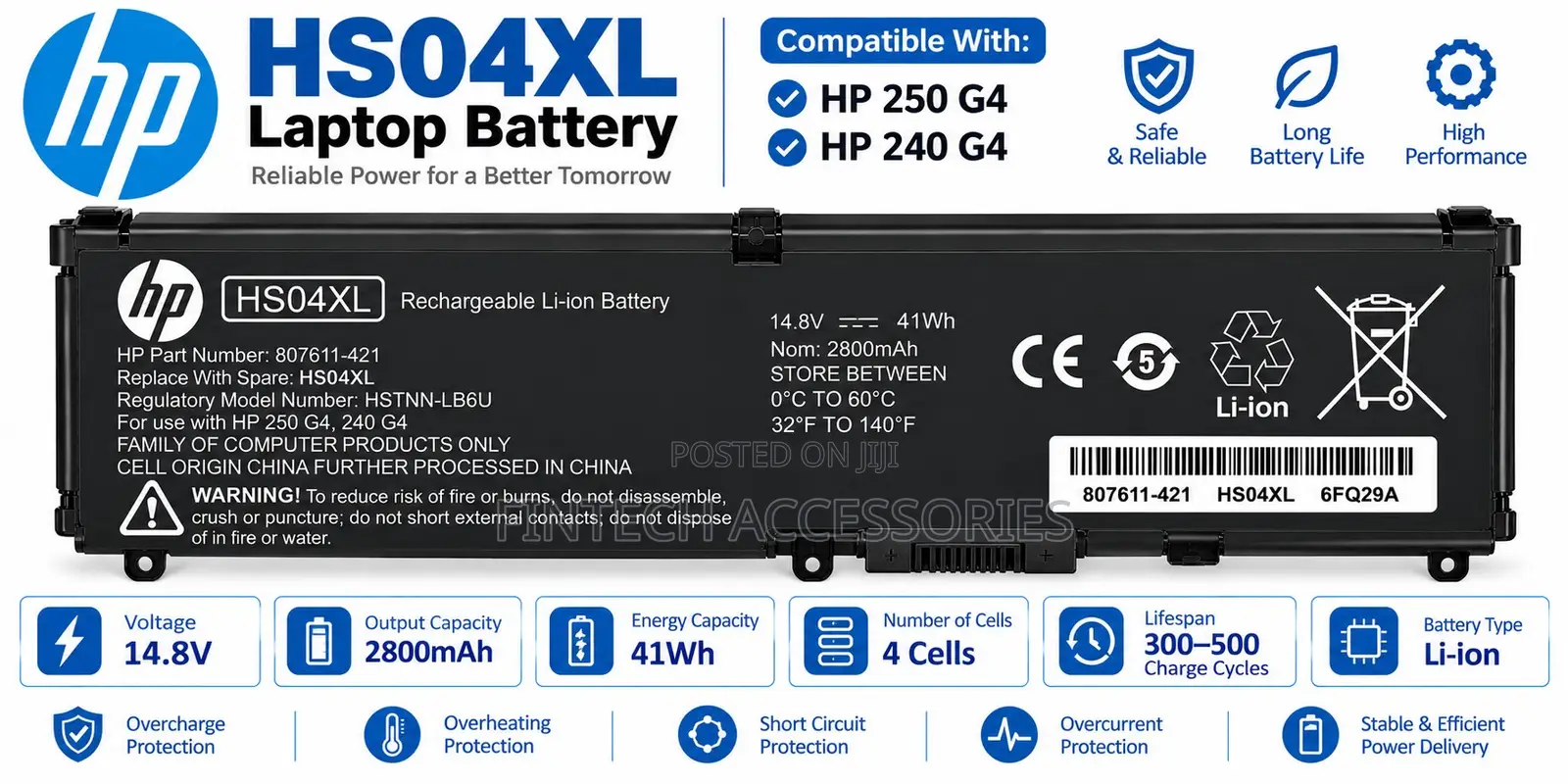 HP HS04XL Laptop Battery for 250 G4 240 G4 –4 Cell Replacement Battery