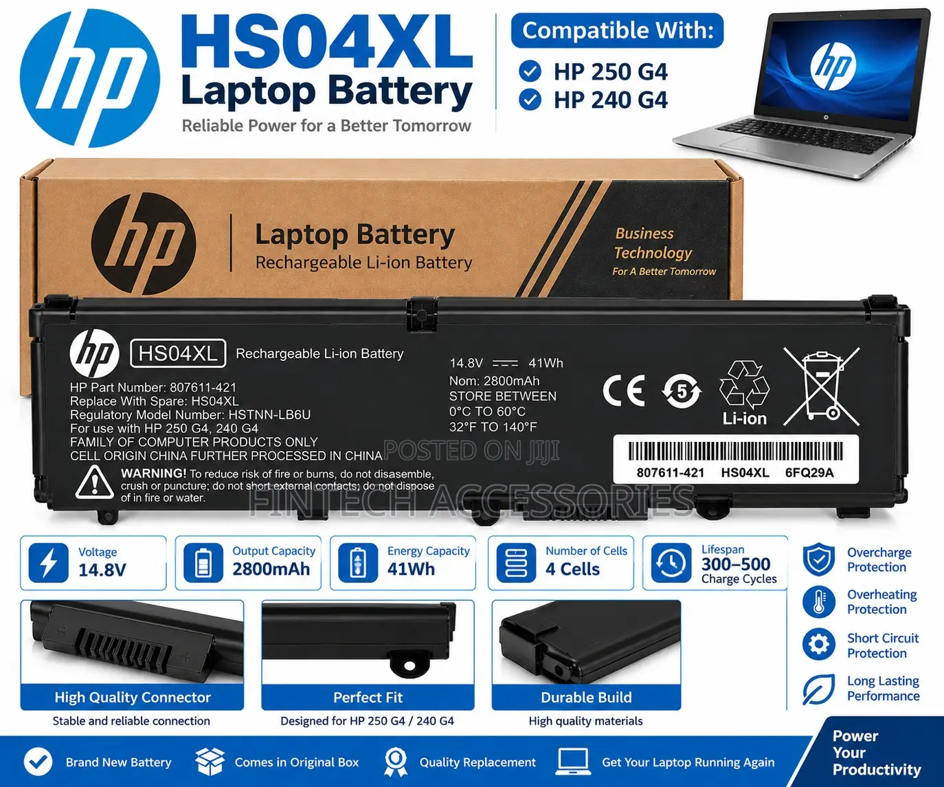HP HS04XL Laptop Battery for 250 G4 240 G4 –4 Cell Replacement Battery