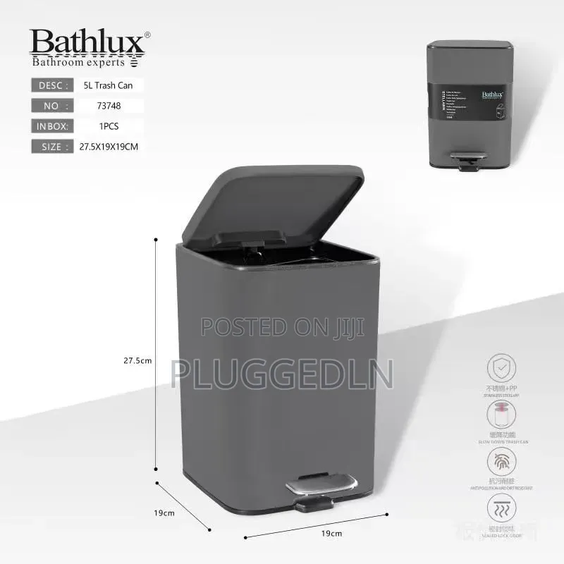 Bathlux 5L Rectangular Pedal Trash Can.