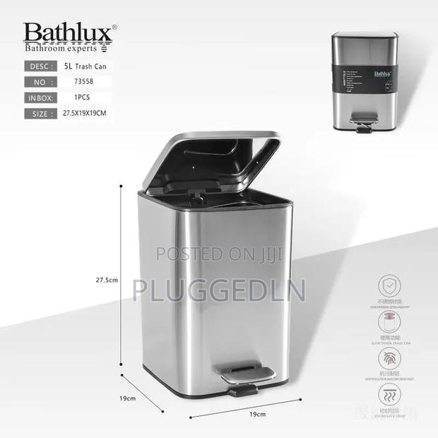 Bathlux 5L Rectangular Pedal Trash Can. - thumbnail 2