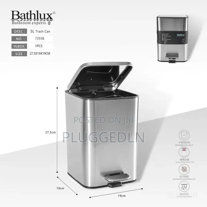 Bathlux 5L Rectangular Pedal Trash Can.