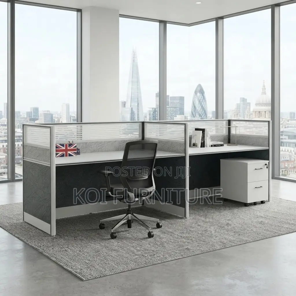 Office Workstation; Two Users Blue Brown MDF Workstation