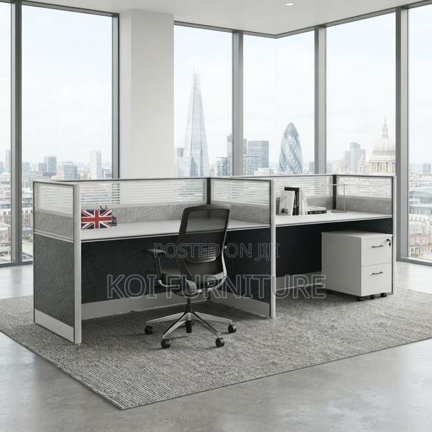Office Workstation; Two Users Blue Brown MDF Workstation