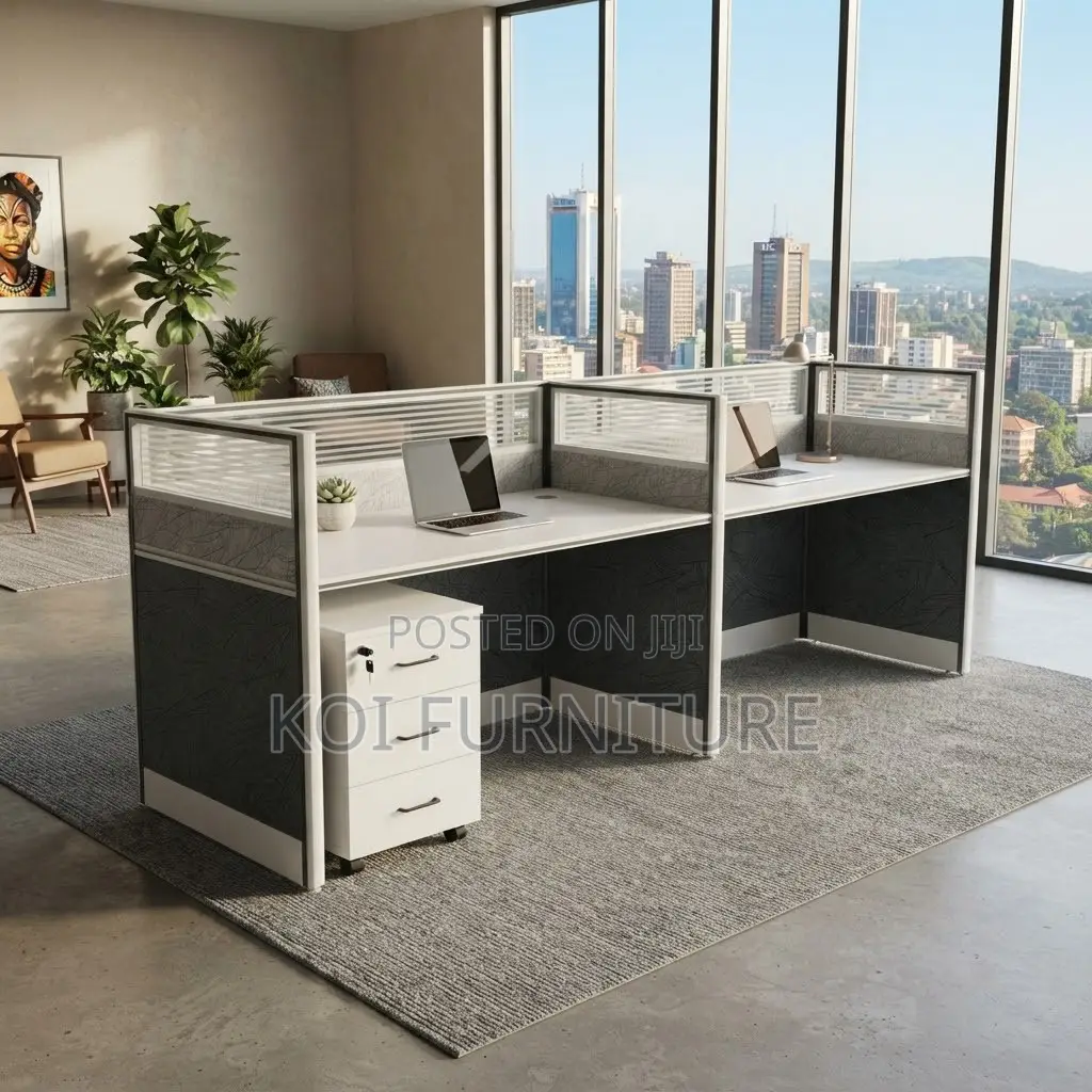 Office Workstation; Two Users Blue Brown MDF Workstation