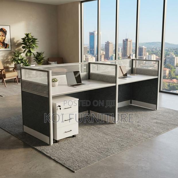 Office Workstation; Two Users Blue Brown MDF Workstation - thumbnail 2
