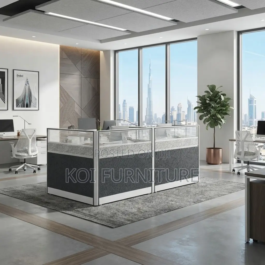 Office Workstation; Two Users Blue Brown MDF Workstation