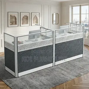Office Workstation; Two Users Blue Brown MDF Workstation