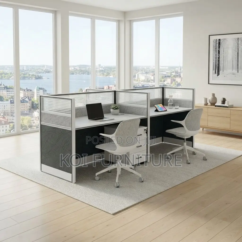 Office Workstation; Two Users Blue Brown MDF Workstation