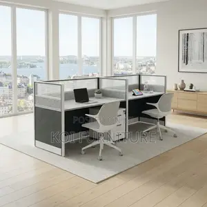 Office Workstation; Two Users Blue Brown MDF Workstation