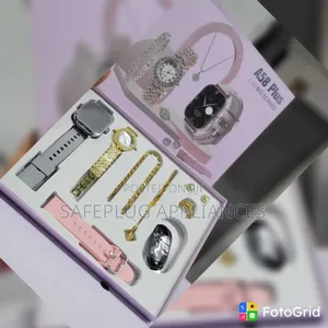 A58 Plus Smartwatch With Golden Watch Jewelry Set – Complete 9-Piece
