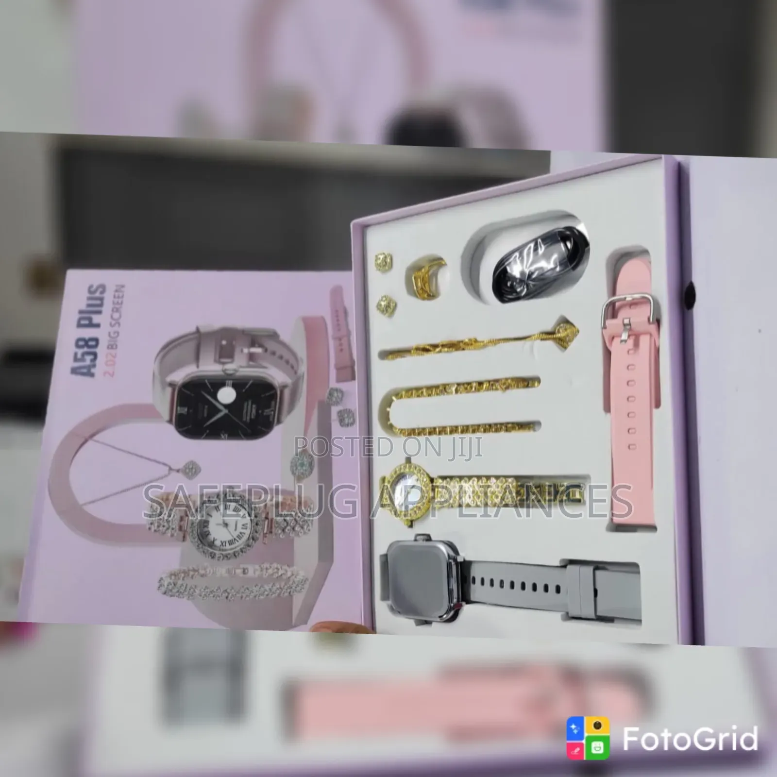 A58 Plus Smartwatch With Golden Watch Jewelry Set – Complete 9-Piece