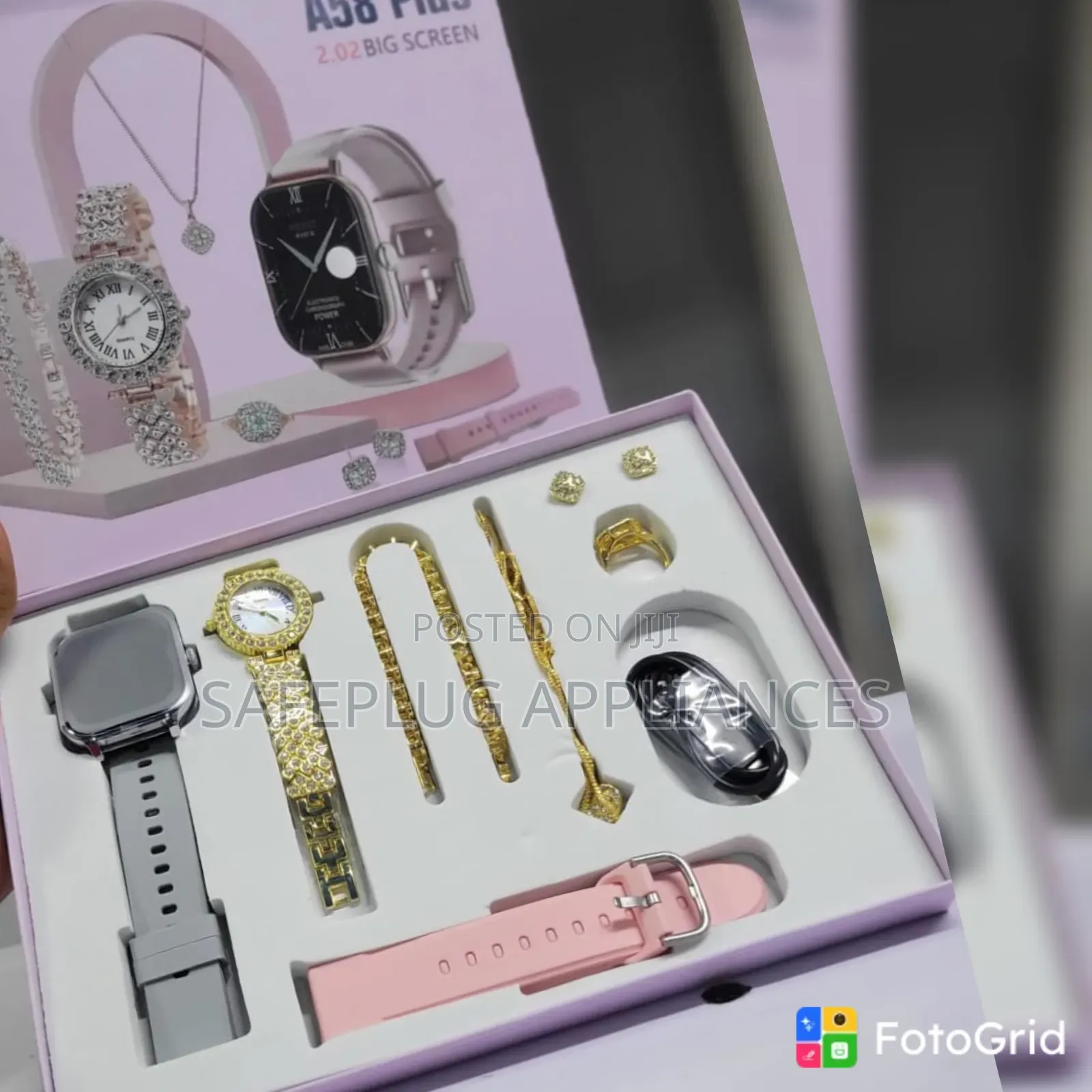 A58 Plus Smart Watch Luxury Jewelry Combo Set – 9-Piece Gift Pack