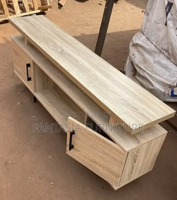 Light Oak TV Console With Cabinet Open Shelf