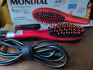 Hair Detangling Electric Heat Styling Red Brush