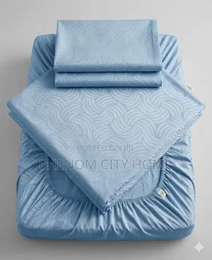 Blue and Cream Pure Cotton Fitted Bedsheet Set