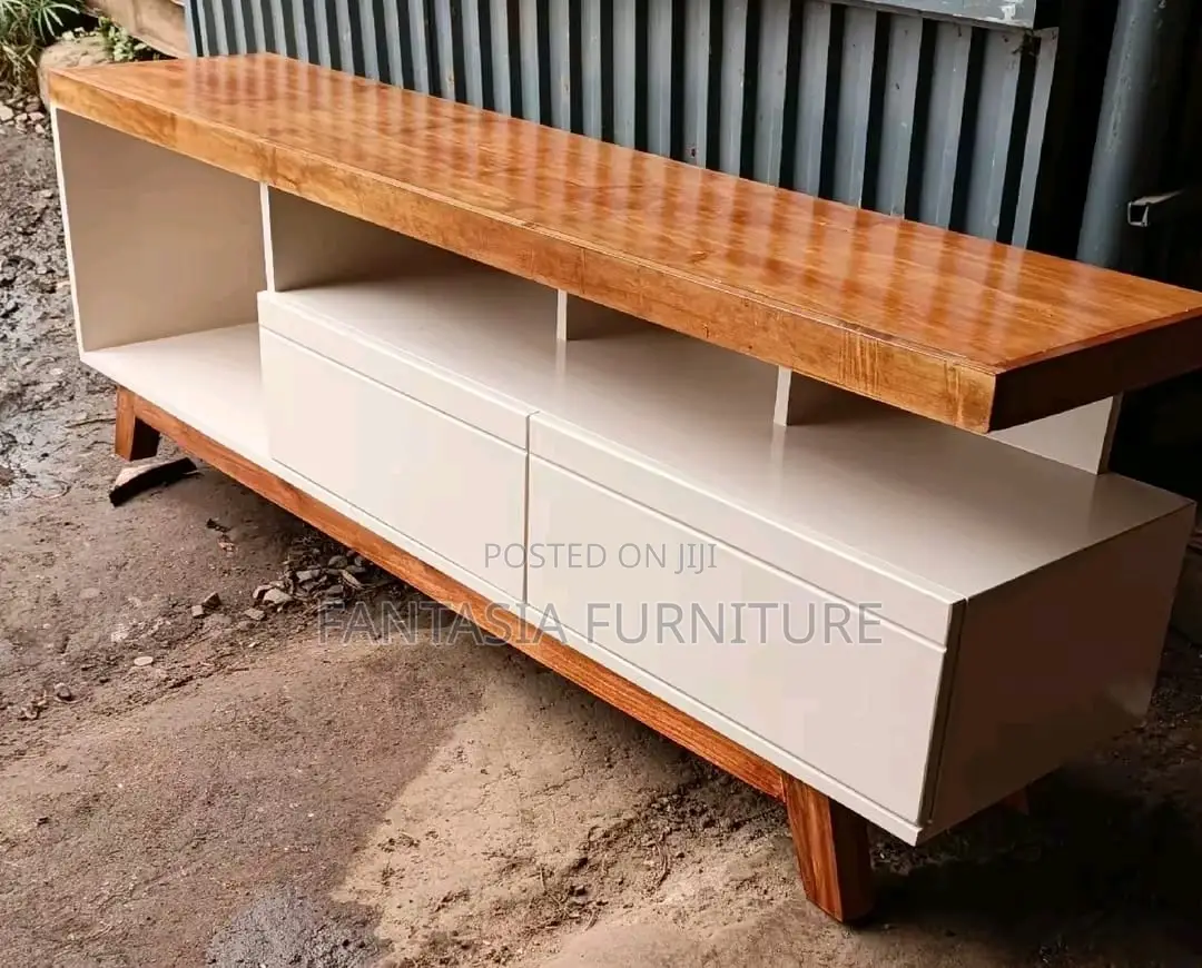 Wood White TV Console With Open Shelves: Free Delivery