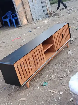 Black Wood Slatted TV Console
