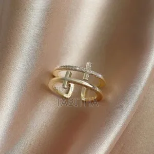 Double Cross Ring Adjustable Silver Gold - Unisex